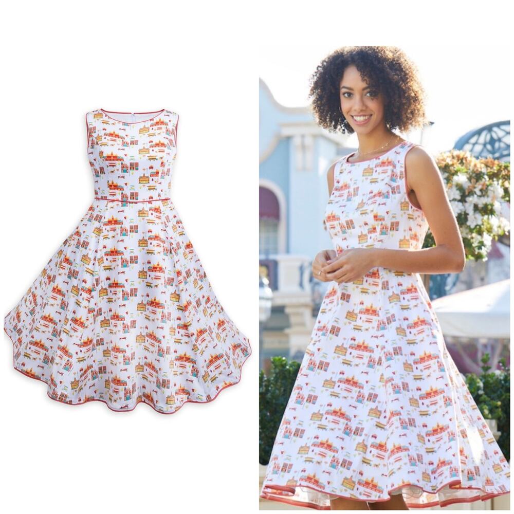 Disney Dress Shop Main Street, U.S.A Midi Dress Size Small Retro Pinup Fit Flare